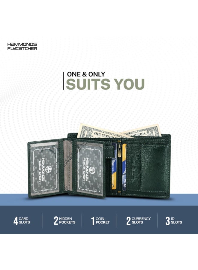 HAMMONDS FLYCATCHER RFID Protected Bi-Fold Wallet for Men Leather Original, Mens Wallet, Leather Wallets for Men, Stylish Purse with 4 Card Slots, 3 ID Slot, Coin Pocket, Gift for Mens-HF583 GRN - Image 3